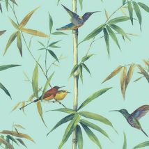 Homemaison - Galerie Birds Jungle Trees Wallpaper Duck Egg Blue Green Paste The Wall
