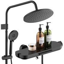 Colonne De Douche Noir En Inox Pour Baignoire, Ensemble Mitigeur De Douche Avec Étagère Intégrée, Hauteur Réglable Sans Percement Supplémentaire