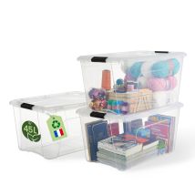 Iris Ohyama, Boite De Rangement Maison Plastique Recyclé, 45l, Lot De 3, Transparent, Bsb-45