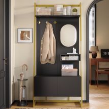 Armoire Compacte Et Minimaliste Moderne, Meuble De Rangement Ouvert Multifonctionnel Avec Miroir, Crochets Métalliques, Porte-manteau Avec Banc À 