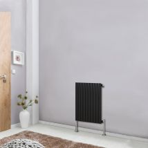 Black Modern Designer Radiator Oval Column Central Heating Rads Horizontal Single 600x590mm - Nrg