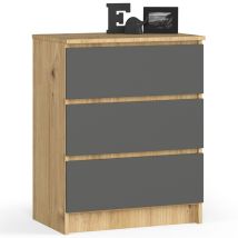 Kommode Akord K60 Eiche Artisan 60 Cm 3 Schubladen Front Graphitgrau B60 X H77 X T40 Cm