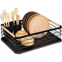 Stainless Steel Kitchen Drainer With Cutlery Basket And Removable Drip Tray, No Assembly Required, 43 X 31 X 14 Cm (black)