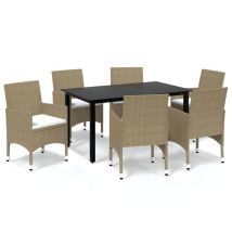 Muebles De Comedor Y Cojines De Jardín 7 Piezas Poliratán Beige 020014524