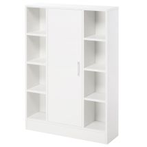 Armario De Suelo Para Baño De Madera Con 8 Compartimentos Abiertos Y 1 Puerta Con Estantes Ajustables Mueble Auxiliar Para Cocina Salón 71x22x100 Cm