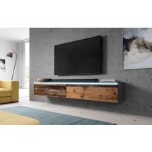Furnix - Tv-kommode Bargo 160 Cm Lowboard Mit Led-beleuchtung Anthrazit-old Style Wood