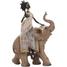 Mauro Ferretti Statuette Femme Indigène Éléphant 22.5x12x32.5 Cm