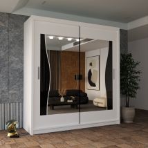 Sliding Wardrobes 4u - Modern 2 Door Sliding Mirror Wardrobe With Shelves & Hanging Rails - White150cm