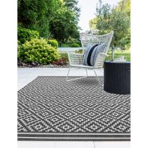 Asiatic - Patio Diamond Flatweave Garden Kitchen Indoor Outdoor Mono Black Rug Floor Mat Medium 120 X 170 Cm (4'x5'6')