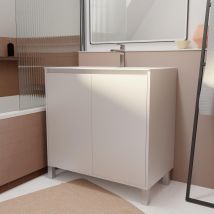 Pack Mueble De Baño 80 Cm Blanco Lacado 2 Puertas Con Lavabo De Cerámica