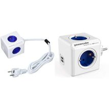 Allocacoc - Powercube 1402bl/deeupc Extended 4-power Strip, 1,5 Meter Kabel, 2 Usb Und Table Top Stand Kit, Blau, 250 V + Original Usb
