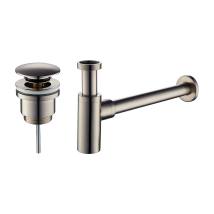 Conjunto De Desagüe Y Sifón Para Lavabo En Color Acero Cepillado, Modelo Redondo Damast Kitsca4 Níquel Cepillado