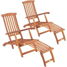 Tumbona De Madera Plegable 2 Uds Certificado-fsc Soporta 160kg Reposapiés Extraíble Silla Terraza Jardin - Casaria