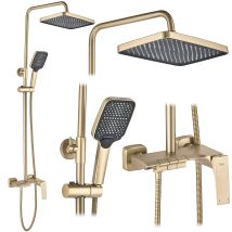 Rea – Set Doccia da Appoggio Joe Oro Spazzolato – Rubinetto Monocomando, Soffione Rettangolare, Materiale Ottone e ABS