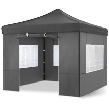 Pavillon 3x3m Tonnelle De Jardin Pliable Gris Avec Fenêtres Sac De Rangement Inclus