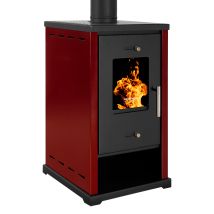 Prometey - Poêle À Bois Eco Mini – 6,4 Kw Peint Bordeaux, Compact Et Efficace