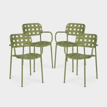 4 Sillas De Exterior Apilables Con Reposabrazos De Acero Clover Yes - Verde Oscuro