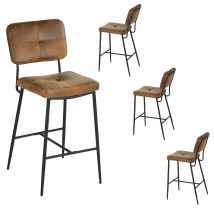 Set Mit 4 Vintage-retro-barhockern – 69 Cm Hoher, Gepolsterter Sitz – Hochstühle Aus Wildleder – Beine Und Fußstütze Aus Schwarzem Metall - Meubles 