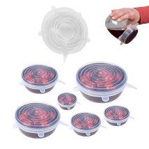 Set mit 6 wiederverwendbaren Silikondeckeln in verschiedenen Größen für Mikrowelle und Kühlschrank geschmacksneutral ungiftig Durchmesser 7-20 cm