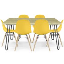 Privatefloor - Tischset Hairpin (90x150 Cm) + 6 Essstühle Nordische Skögur Gelb