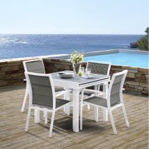 Wilsa Garden - Gartenmöbel Set Modulo T 4 / 8 + F 4 Full Glas Weiß