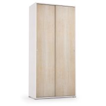 Mueble Con Doble Puerta Corredera Y Cuatro Estantes Regulables, Puertas De Roble Blanco