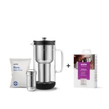 Aarke Purifier, Caraffa Filtrante In Vetro E Acciaio Inox (2,4 L / 10 Tazze) + Confezione Da 3 Sacche Di Ricarica Filtro Enriched