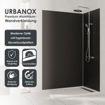 Urbanox Wandpaneel Set Schwarz 1x 90x210 1x 120x210cm – Inklusive Abschlussprofile In Schwarz - Fugenlose Aluverbundplatte Als Duschrückwand & 