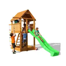 Parco Giochi In Legno Fungoo Fortress Casetta Con Scivolo, Arrampicata E Sabbiera