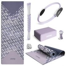 Kit 6 Yoga Und Pilates Zubehör Kitwell-601 Lila, Matte, Pilates Ring, Block, Übungsband, 2 Massagegeräte, Anfänger Und Mehr Schwierigkeiten Fitfiu 