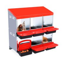 Poulailler Galvanisé 6 Cases, Pondoir Anti-casse, Rampe De Récupération, Protection Intégrée, Facile À Nettoyer, Rouge