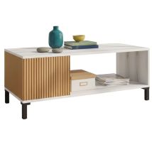Ventamueblesonline - Mesa De Centro Salón Comedor Tokio Estilo Nóridco En Roble Ryado Y Blanco Albo 100x41 Cm