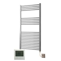 Manissa - York Flat Chrome Electric Towel Rail 600 X 1000mm Towel Radiator + Timer / Room Thermostat