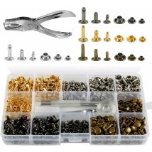 Set Di 350 Rivetti In Pelle, Doppio Tappo, Rivetti Tubolari In Metallo In 3 Misure Con Pinze Punzonatrici E 3 Strumenti Di Fissaggio Per La 