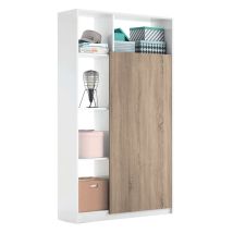 Mueble Para Entrada Recibidor Neo Estilo Moderno Alto En Color Blanco Mate Y Roble 100 Cm