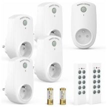 Pack De 5 Enchufes Eléctricos Programables, Enchufes Inalámbricos Con Control Remoto (2 Mandos A Distancia Y 2 Pilas Incluidas), Distancia De Control 