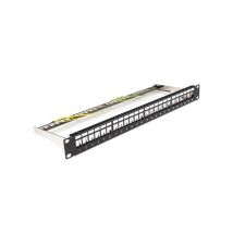 Patch Panel Rack 19" Leer FTP 24 Ports RJ45 – Modularer Anschluss – Erdungsset – Stahl schwarz verchromt