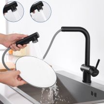 Lonheo Grifo Cocina Extraíble 40cm Negro, Grifo De Cocina Con Ducha Extraíble De Acero Inoxidable, 360° Giratorio Fregadero Monomando Con Aireador 