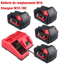 Pdstation - Milwaukee M18 4×5,0 Ah Ersatzakku Und Ladegerät-kombination, Kompatibel Mit Milwaukee M18 Akku-elektrowerkzeugen, 18-v-lithium-akku 48-11-