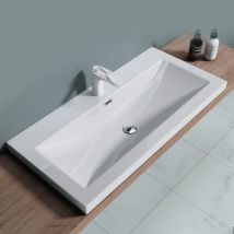 Sogood - Doporro Lavabo Encastrado Diseño Colossum01 100x48x13cm Lavabo Blanco Para Tocador O Mueble Fabricado En Mármol Fundido - Blanco