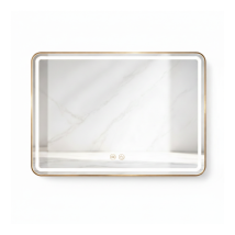 Rechteckiger Led-spiegel – 80 X 60 Cm – Doppelte Led-beleuchtung (vorne Und Hinten) – Gold – Valoria
