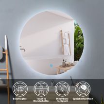 Acezanble - Badspiegel Led Rund Touch Wandspiegel Badezimmerspiegel Beleuchtung Nur Kaltweiß (einstellbare Helligkeit) 50cm