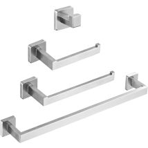 Juego De 4 Herrajes Para Baño De Acero Inoxidable Sus304, Níquel Cepillado, Estilo Cuadrado, Toallero De Pared. Incluye Barra De Toalla De 35,5 Cm, 