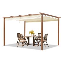 Toolport - Primeyard Pergola 3x4 M Gazebo Da Giardino Con Tetto Scorrevole Struttura In Acciaio Look Legno