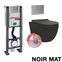 Komplettpaket Wc Ohne Flansch Freistehendes Gestell + Mattschwarzes Becken Ohne Flansch + Design Edelstahlplatte.