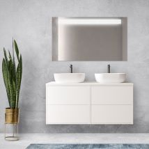 Abitare - Hängender Badezimmerschrank 120 Cm Aus Satinweißem Holz Mit Doppelwaschbecken – Olympus - 120 Cm Standard