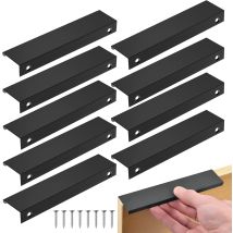 10 Tiradores De Cocina Negros Con Distancia Central Invisible Para Muebles, Tiradores De Aluminio Para Puertas, Muebles, Cajones Y Armarios De Oficina