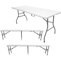 Pack Mesa Plegable Con 2 Bancos Solid 180cm Portátiles Normativa Uso Público Interior / Exterior Capacidad 6/8 Personas Carga 150 Kg Mesa Y 500 Kg Por