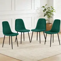 Ainpecca - 4x Green Dining Chairs Velvet Padded Seat Metal Legs Kitchen Home Office Uk