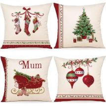 Juego De 4 Fundas De Cojín Navideñas, 40x40 Cm, De Algodón Y Lino, Ideales Para El Dormitorio, El Sofá, La Silla, La Cama Y La Decoración Navideña.